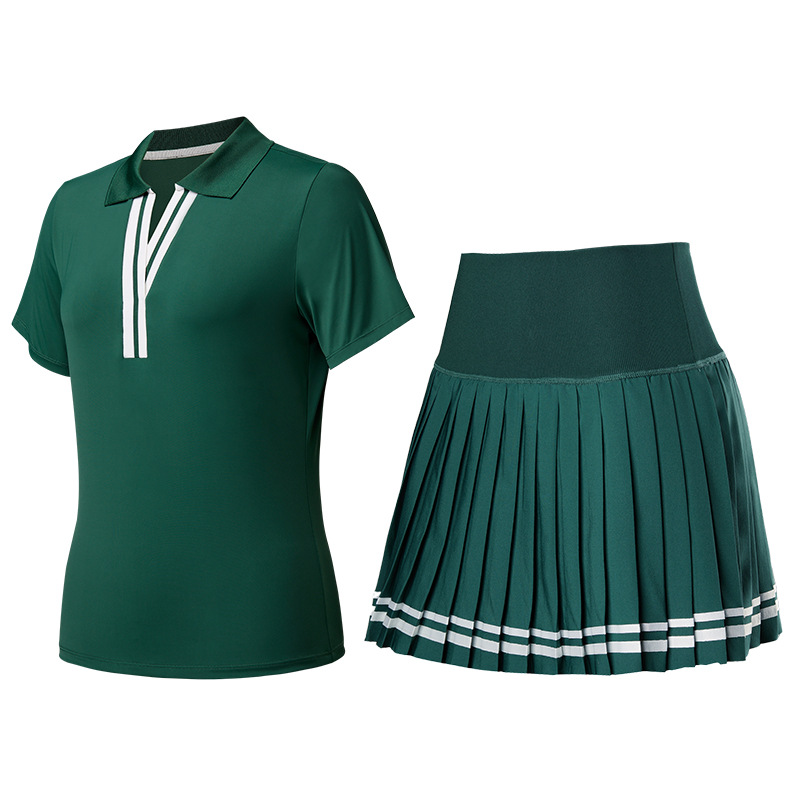 Trajes deportivos transfronterizos con solapa en V, mangas cortas falsas de dos piezas, falda corta, tenis de verano, ropa de ejercicio de secado rápido