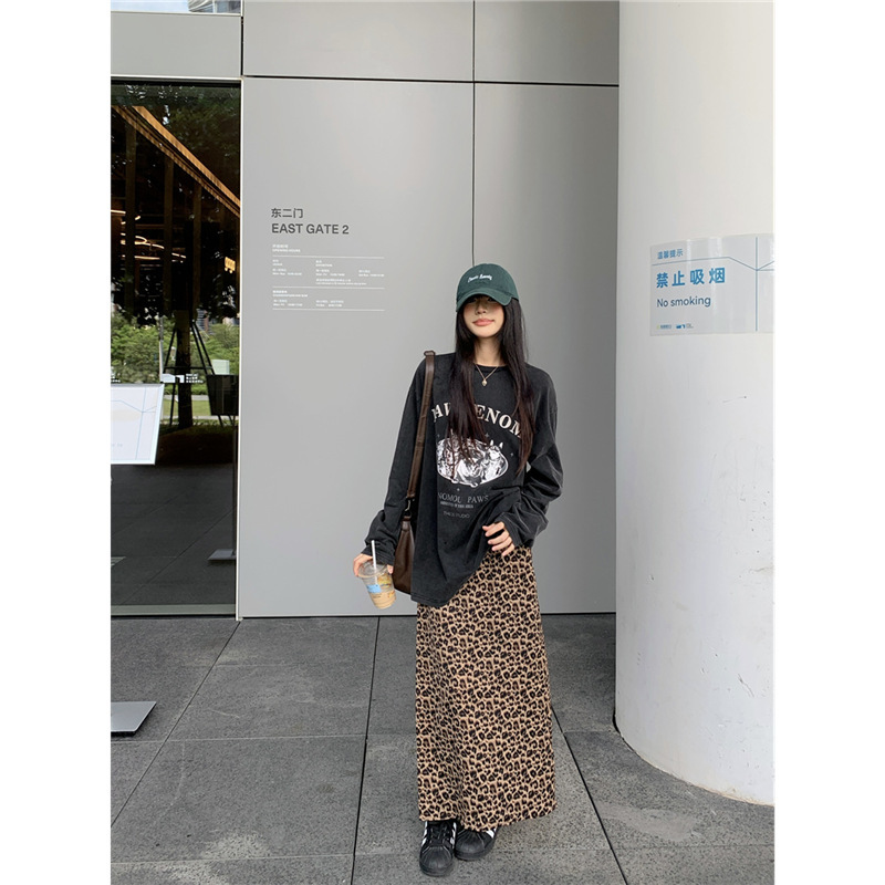 美式印花中长款卫衣+豹纹半身裙女2025年秋季新款韩版时尚套装潮|undefined
