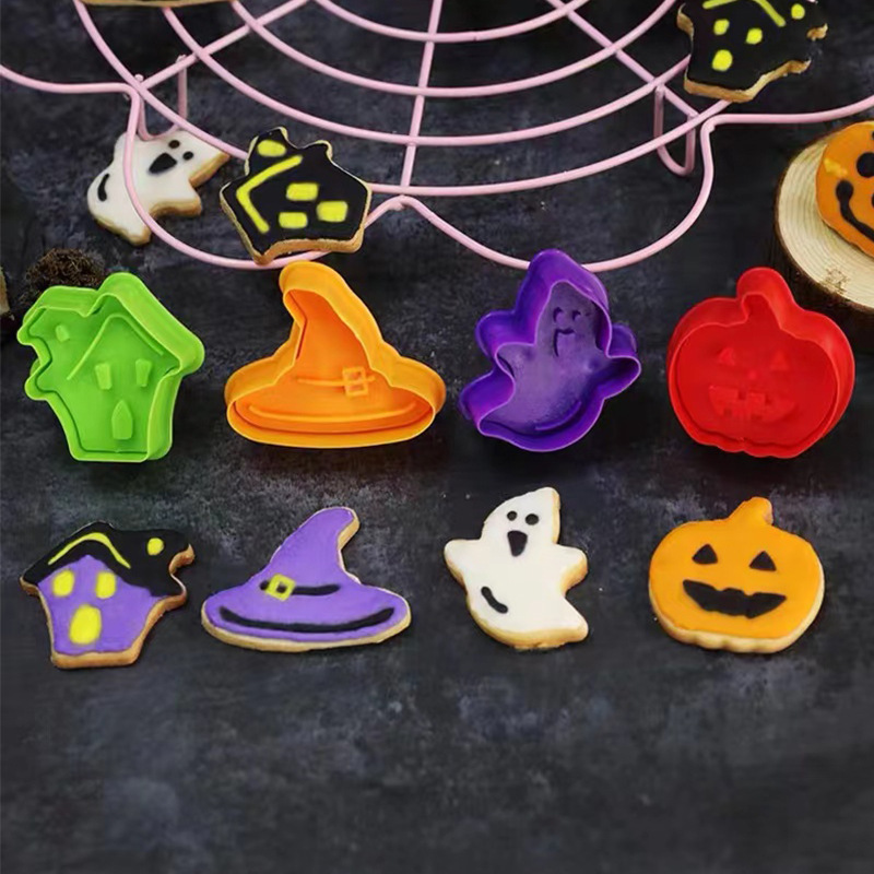Nuevo molde para cortar galletas de azúcar con prensado de calabaza fantasma y bruja de dibujos animados en 3D de Halloween_voghion.com