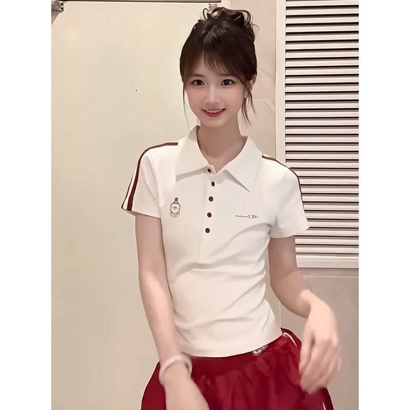 [210g 95% Cotton 40S O'Dell] Polo Shirt with Regular Shoulders and Short Sleeves for Women, Summer Side Stripe Design