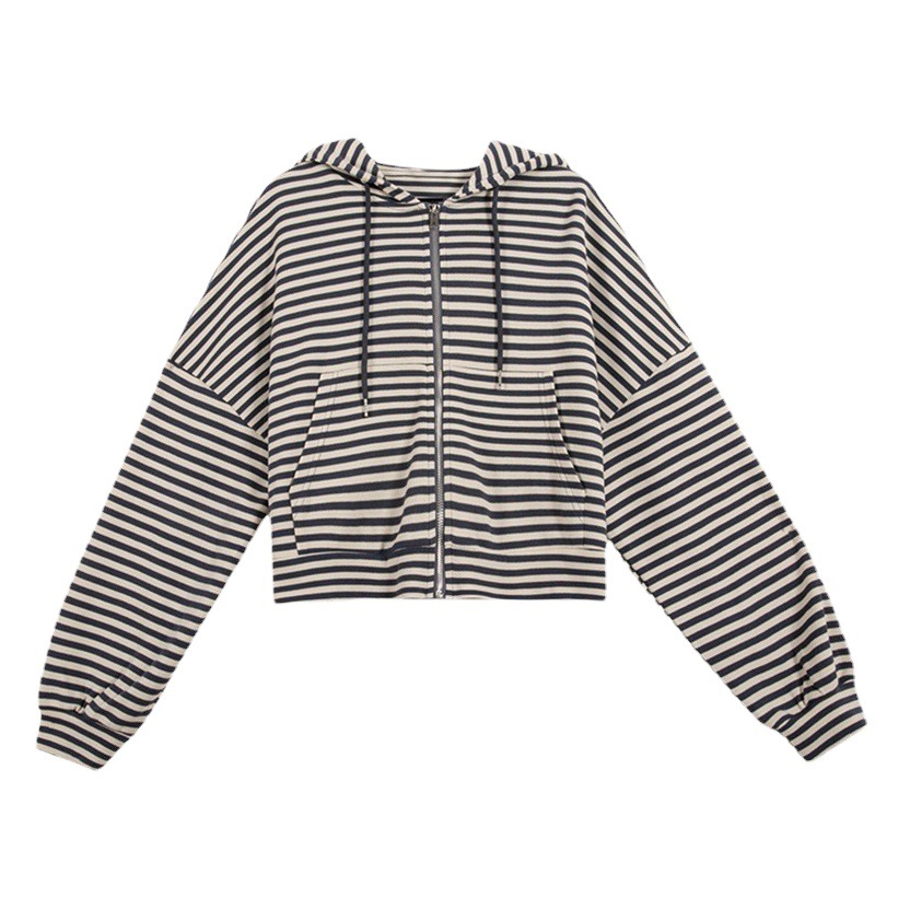 ショートスポーツのストライプのカーディガンのコートの女性春と秋の韓国版のゆったりとした薄いタイプのinsファッションのカジュアルな野球服