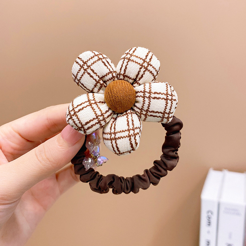Brown Flor intestino delgado banda de pelo niños Chica corbata cabeza de la bola no duele el pelo banda de goma cuerda del pelo accesorios para el cabello tocado