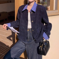 韩系格纹拼接假两件小香风外套女春秋季新款时髦洋气短款设计上衣