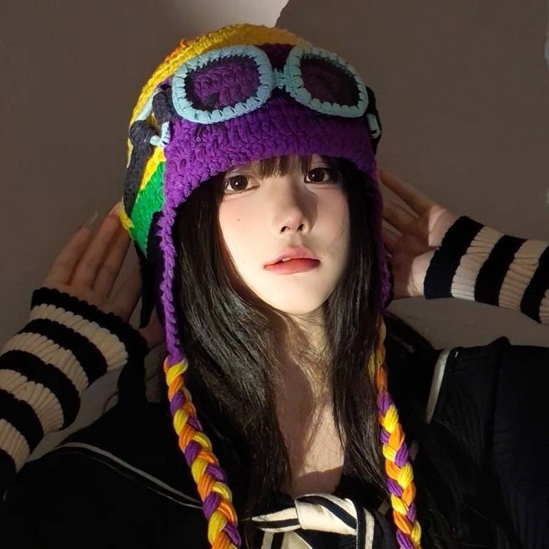 檀健次同款可爱卡通毛线帽子女秋冬时尚百搭显脸小保暖护耳针织帽|undefined