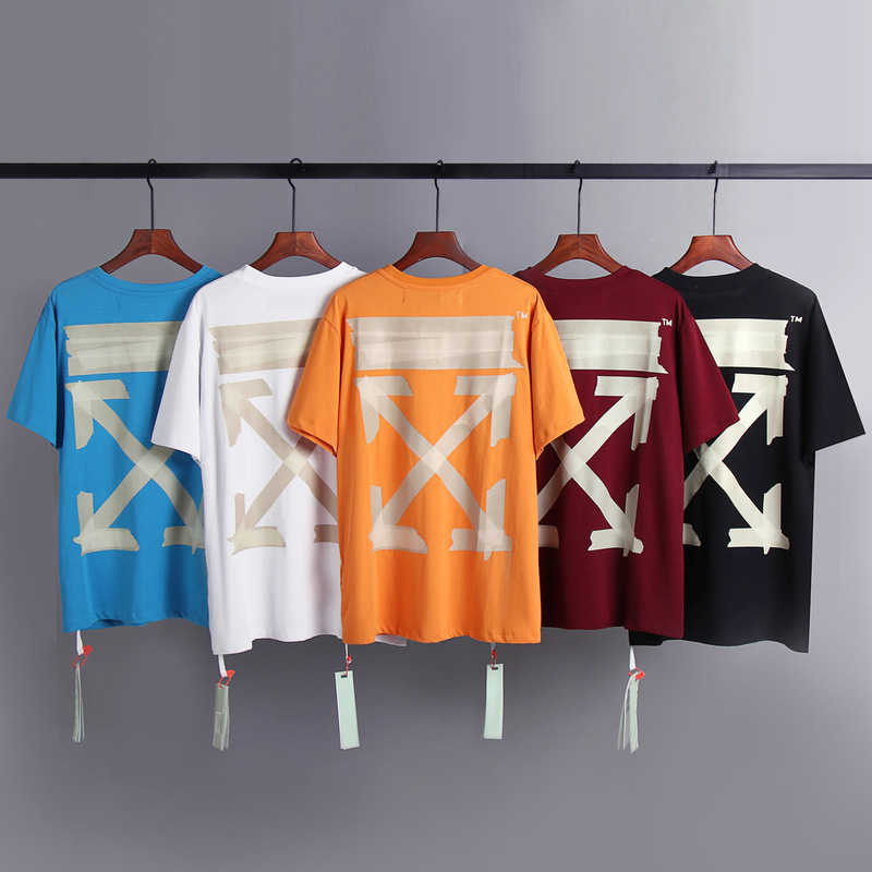 High-grade pure original version 2023 SS off cash back hot stamping rubber strip arrow printing men's and women's short sleeve one piece