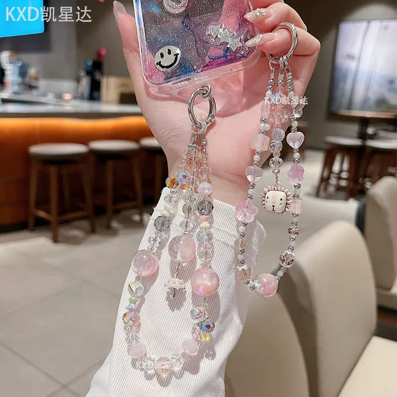 时尚高级感水晶流苏手机挂链 高货皓石配饰串珠短款挂绳手腕挂件