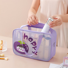 PU卡通手提化妆包旅行便携洗漱袋防水可视收纳包透明大开口洗漱包