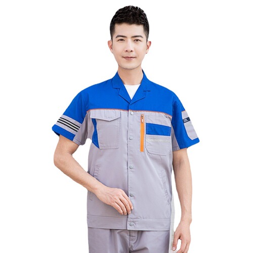Summer work clothes suit, wear-resistant and dirt-resistant, thin, breathable, welder short-sleeved labor protection work clothes, embroidered and printed LOGO customization