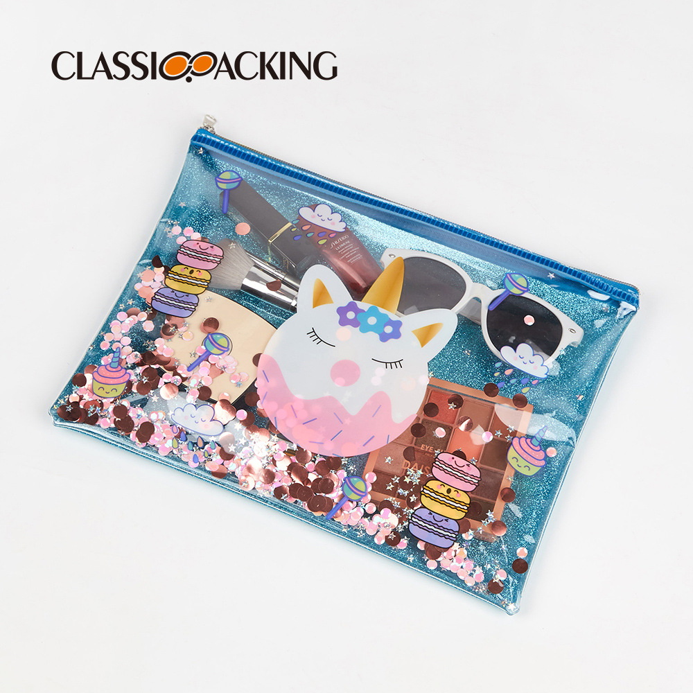 Bolsa de almacenamiento simple patrón de dibujos animados material de película suave de PVC bolsa de cremallera lápiz de cejas sombra de ojos bolsa de cepillo se puede imprimir logo