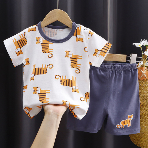 Children's short-sleeved T-shirt set pure cotton boys summer clothes girls single piece baby baby clothes Korean style children's clothing 