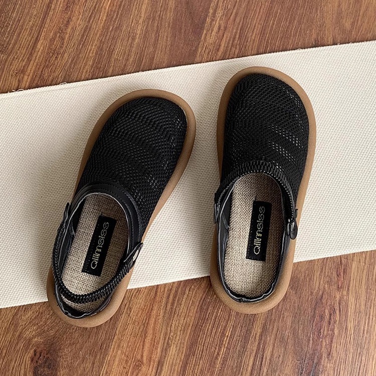 Sandalias de lino para mujeres, dos zapatos con suela suave, mitad de zapatillas de verano penetrar zapatos de agujero de malla plana image 8