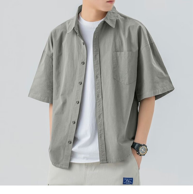 Simple Short-Sleeved Shirt for Men, Summer 2026 New Casual Workwear Shirt, Men's Korean Style Trendy Solid Color Top