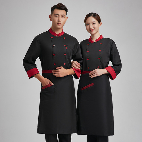 Hotel and restaurant kitchen work clothes for men plus size restaurant back kitchen pure white chef clothes long-sleeved double-breasted kitchen clothes