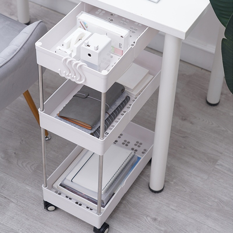 電腦桌下帶輪書架落地可移動簡易窄小書桌旁書架小推車收納置物架