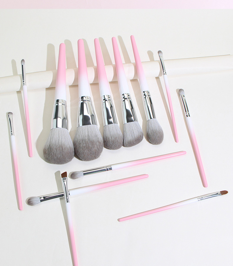 13 Pcs Gradient Color Pink Grey Fiber Wool Full Set Beauty Makeup Brush Set display picture 1