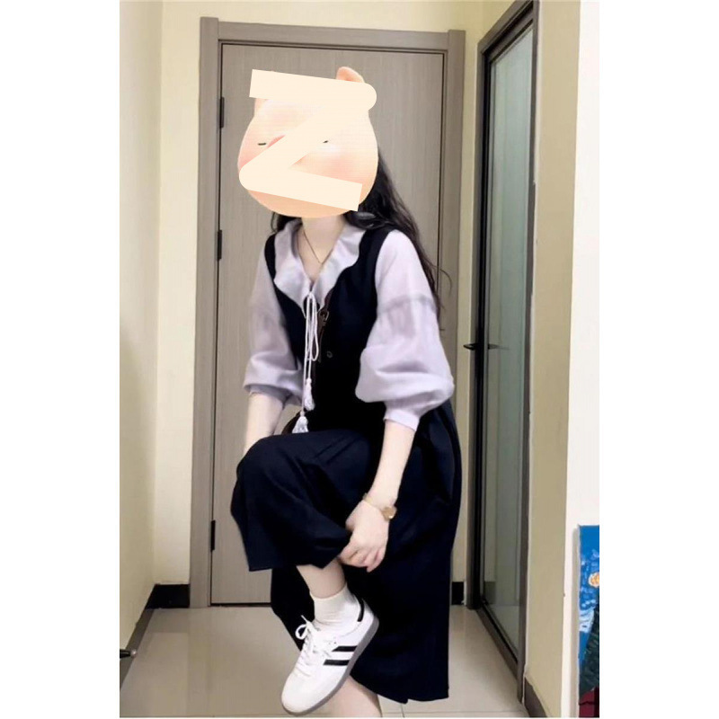 微胖MM紫色衬衫背带连衣裙子女春秋季高级感早春穿搭|undefined