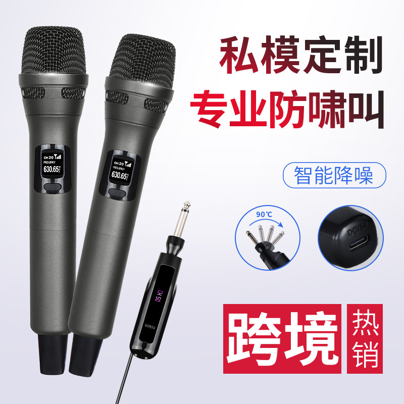 无线话筒跨境一拖二家用KTV演唱直播唱歌音响通用充电无线麦克风|undefined