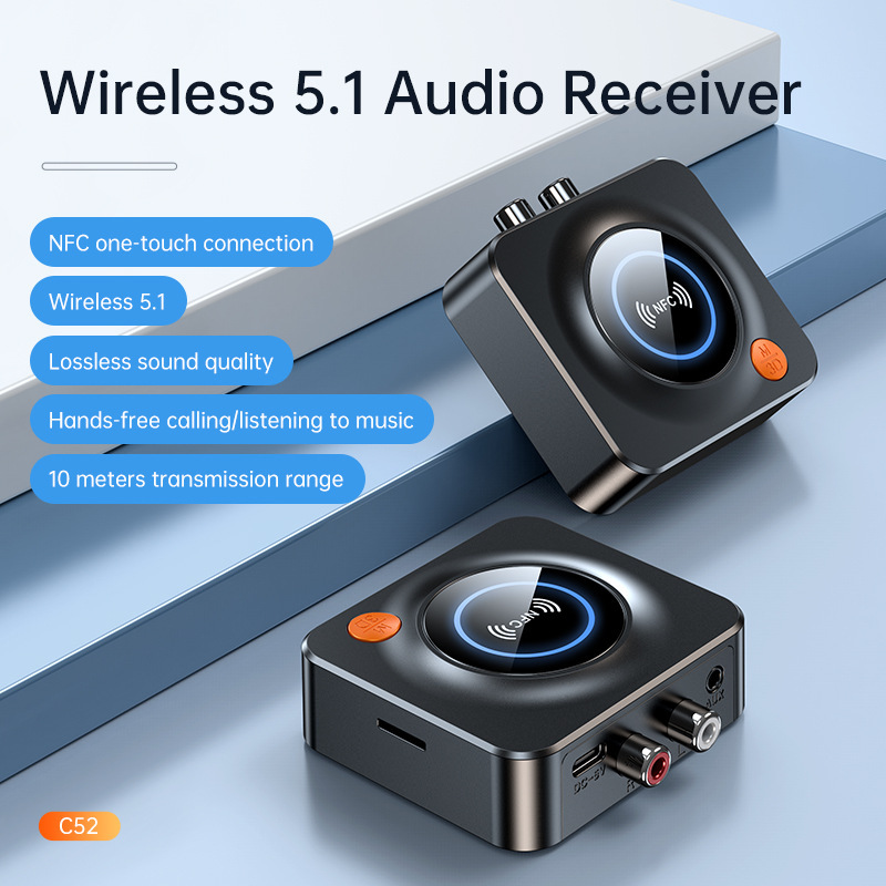 New C52 Bluetooth adapter Bluetooth 5.1 audio receiver TV audio adapter support NFC connection