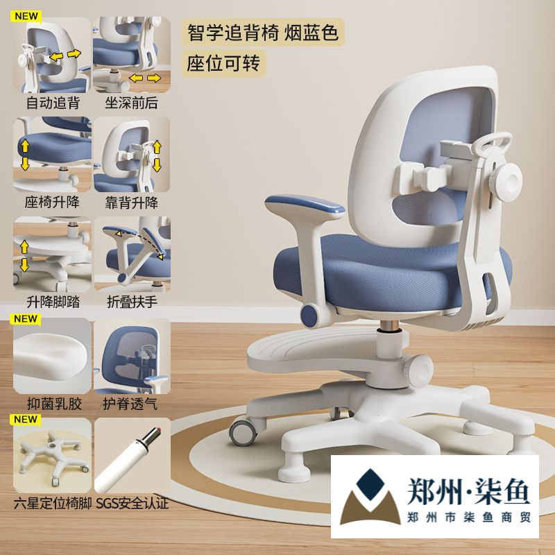 Adjustable Height Computer Chair for Children, New Model with Swivel Function, Student-Specific Chair