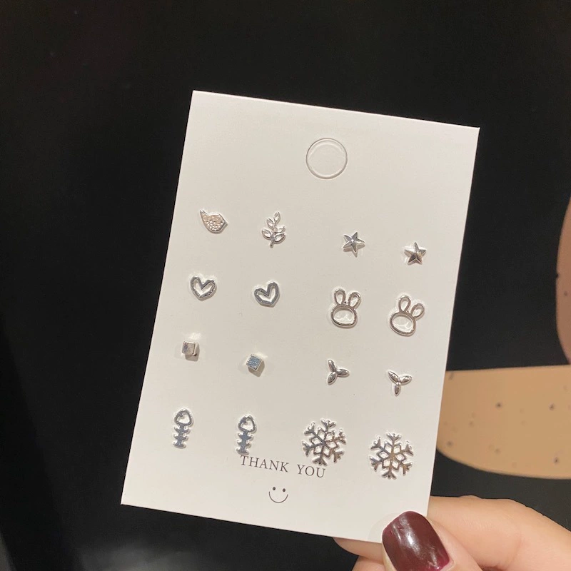 Glossy earrings, set, silver 925 sample, Korean style, simple and elegant design