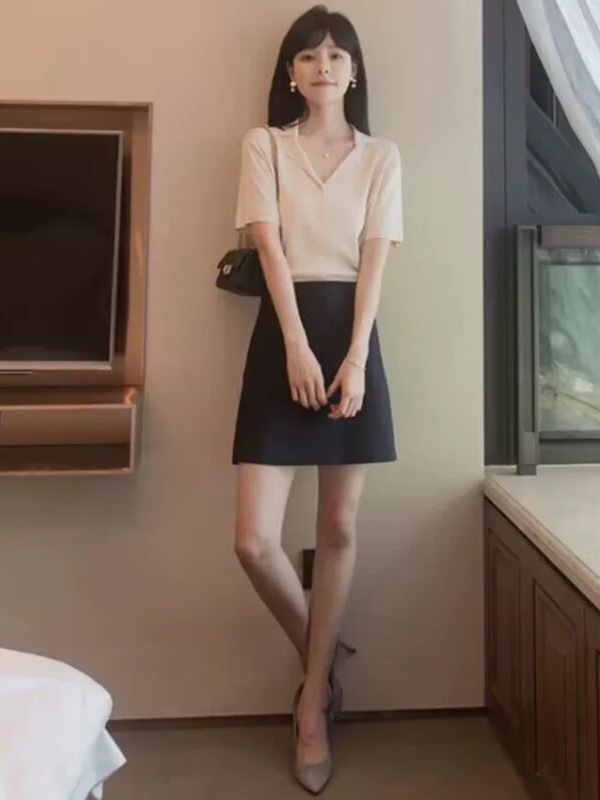 Gejia モールの同じスタイルの女性の 2025 夏ポロ襟アイスシルクニットカーディガントップ夏薄い半袖女性|undefined