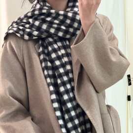 高品质小禾冬季韩版红色棋盘格子针织围巾女高级氛围保暖披肩围脖