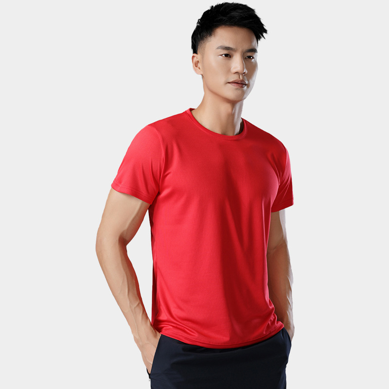Camiseta deportiva unisex de manga corta de secado rápido para exteriores, con cuello redondo y estampado de logotipo para grupos y empresas, ideal para exportación transfronteriza.