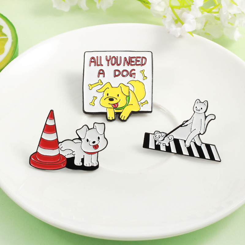 Letter, Dog, Cat Pattern Unisex Gender Stoving Varnish Design Cute Pin Letter Dog Cat Alloy Stoving Varnish Unisex Brooches