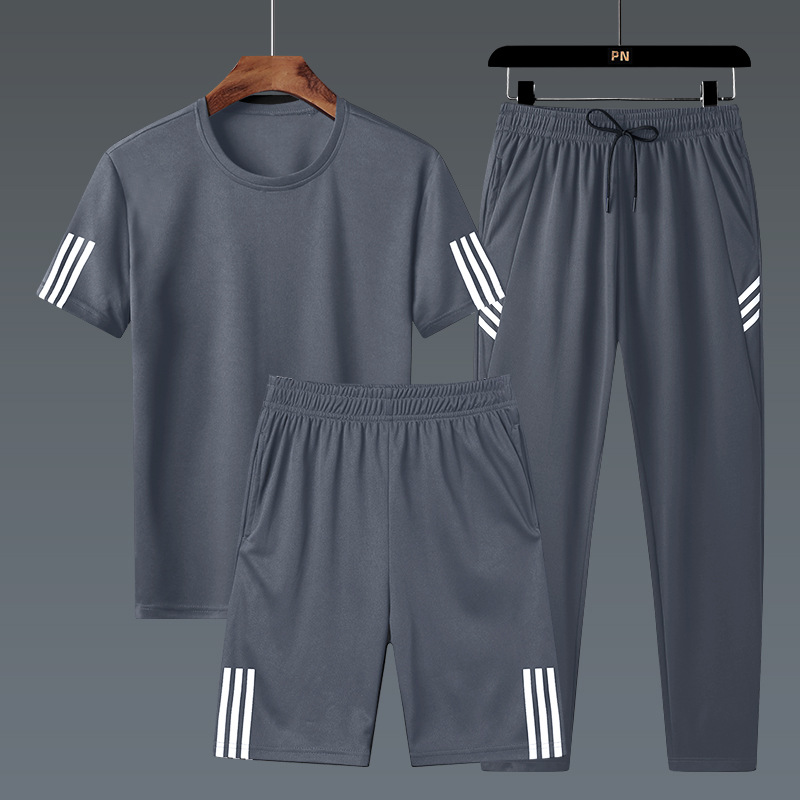 M - 8XL trajes deportivos de tamaño más grande para hombres sueltos pantalones cortos de manga corta, traje casual, pantalones largos para hombres gordos, set de tres piezas
