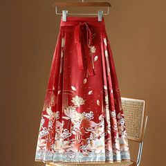 新しい中国式の改良漢服の赤い馬のスカートの半身のスカートの女性の春夏の新型の高い腰はやせているa字の百倍のスカートを現します。