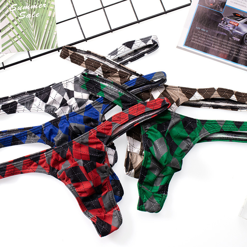 New Plaid Printed Ice Silk Thread Men's Underwear Plaid Ice Silk Thread Underwear Men's Breathable Thong for Men