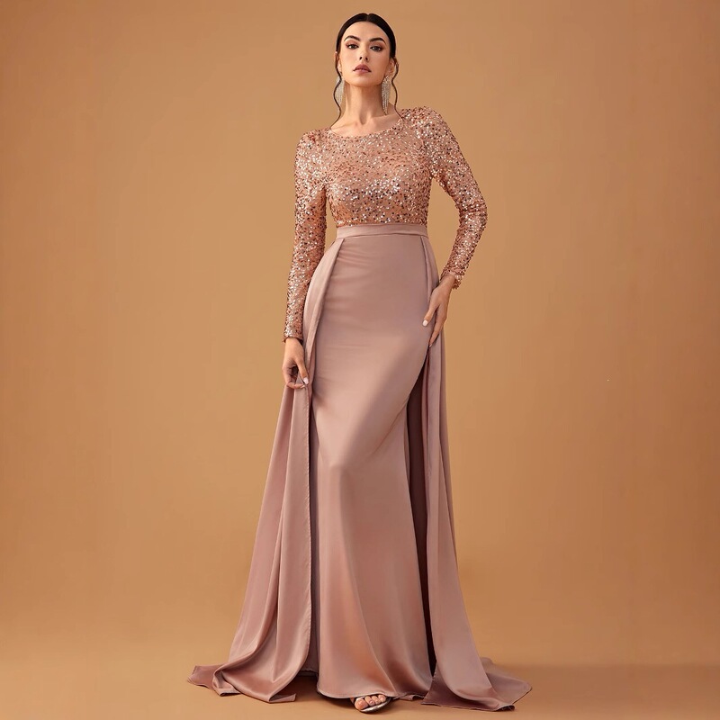 New Hot-Selling Women's Ball Gown Evening Dress, Sequined Long-Sleeve Round-Neck Sexy and Elegant Black Dress-Ssw5205 New Hot-Selling Women's Ball Gown Evening Dress, Sequined Long-Sleeve Round-Neck Sexy and Elegant Black Dress-Ssw5205