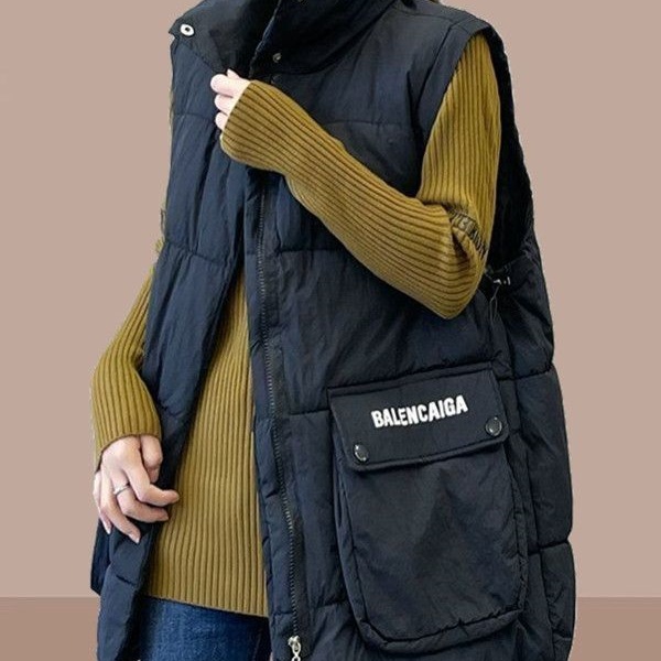 欧版大码口袋羽绒棉服马甲外套女300斤胖mm秋冬季加厚棉背心马夹|undefined