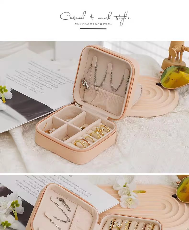 Cross-border Portable Jewelry Box Earring Necklace Bracelet Jewelry Storage Case Compact Travel Jewelry Organizer