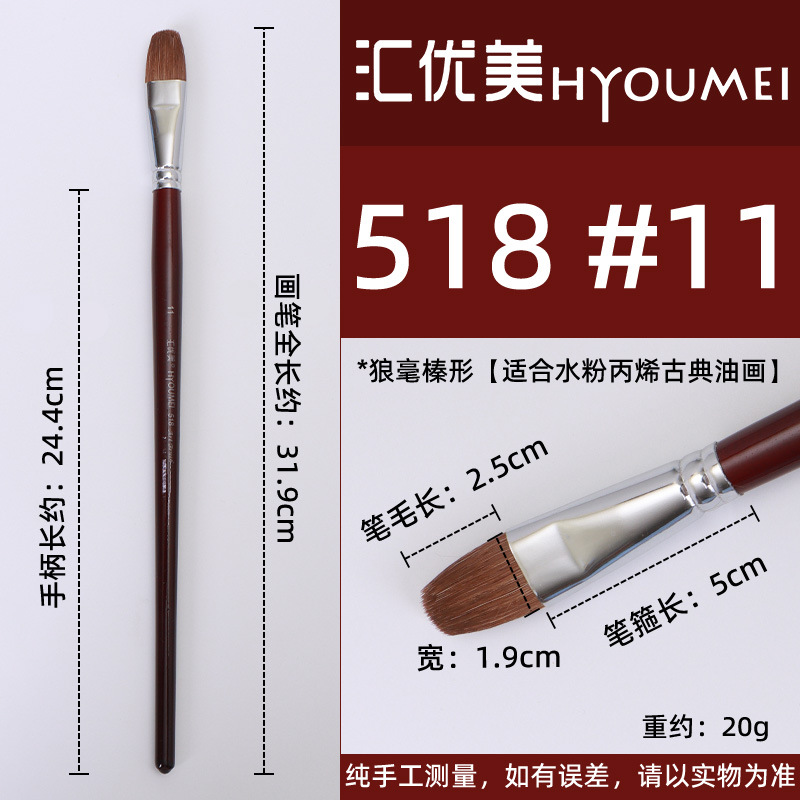 Huiyoumei Pincel Pintura al óleo Acrílico Gouache Pigmento de acuarela Lobo Hao Pincel de lana Tratamiento preferencial Pincel Montmart