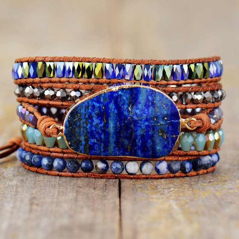 Cross-border hot natural lapis cowhide rope woven creative multi-layer wrapped bracelet women's jewelry wholesale