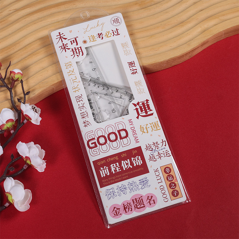 Estudiante regla de acrílico transparente Medición de dibujo de cuatro piezas conjunto regla trigonométrica regla traje al por mayor