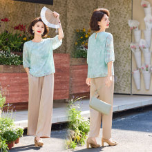 妈妈夏装洋气显瘦套装2025新款中老年女装时尚气质遮肚高端两件套