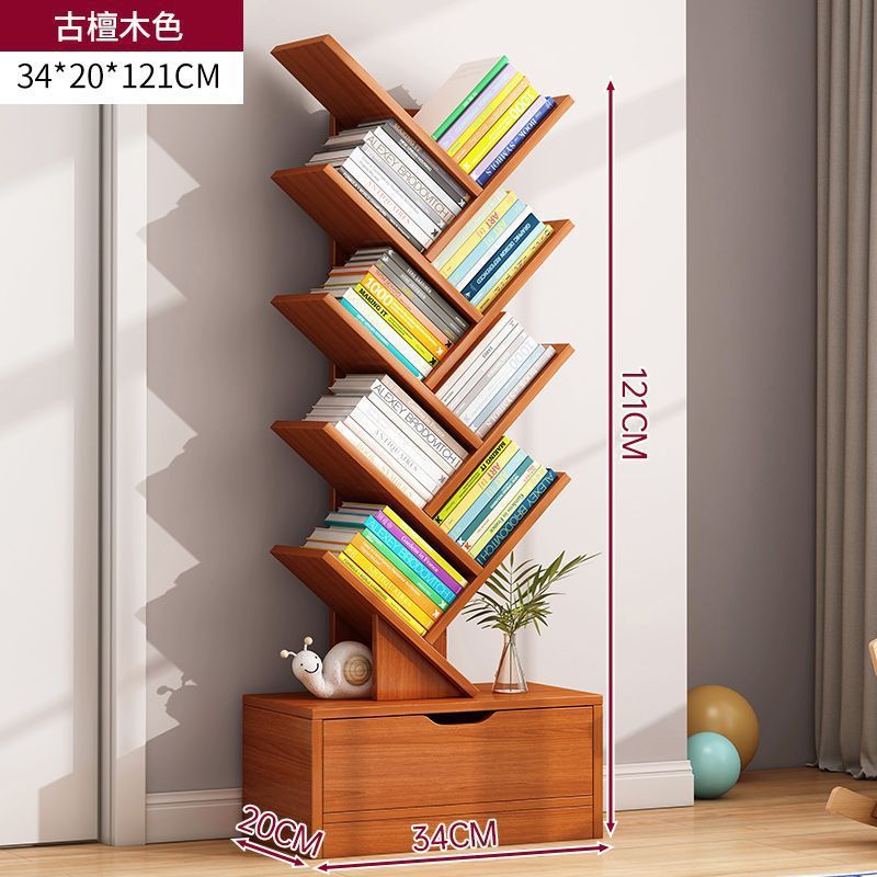 书架落地式可移动置物架多层简易收纳储物架一体靠墙创意树形书架|undefined
