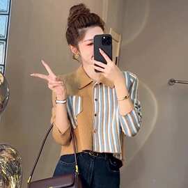 设计感别致拼色针织开衫女高级感前短后长小众上衣毛衣外套秋冬潮