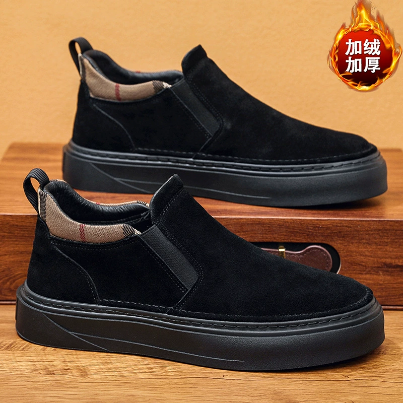 Новые мужские ботинки челси на осень-зиму 2025 года, короткие ботинки без шнуровки с флисовой подкладкой, теплые ботинки, мужские хлопковые туфли, черные повседневные.