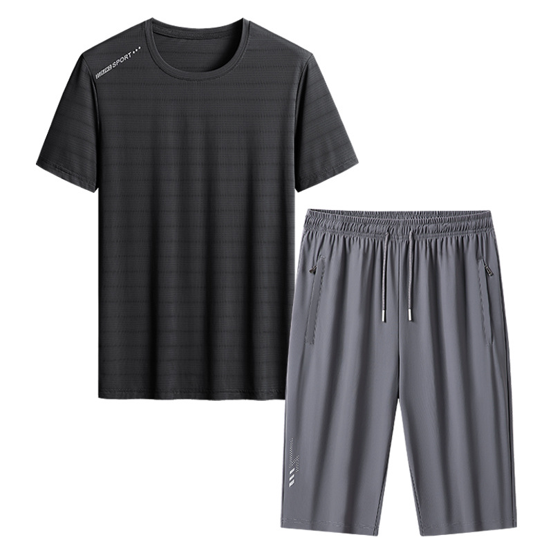 Papa de tamaño extra, traje de verano para hombres, hielo, secado rápido, pantalones de manga corta, de mediana edad, deportivo, ocio, dos piezas