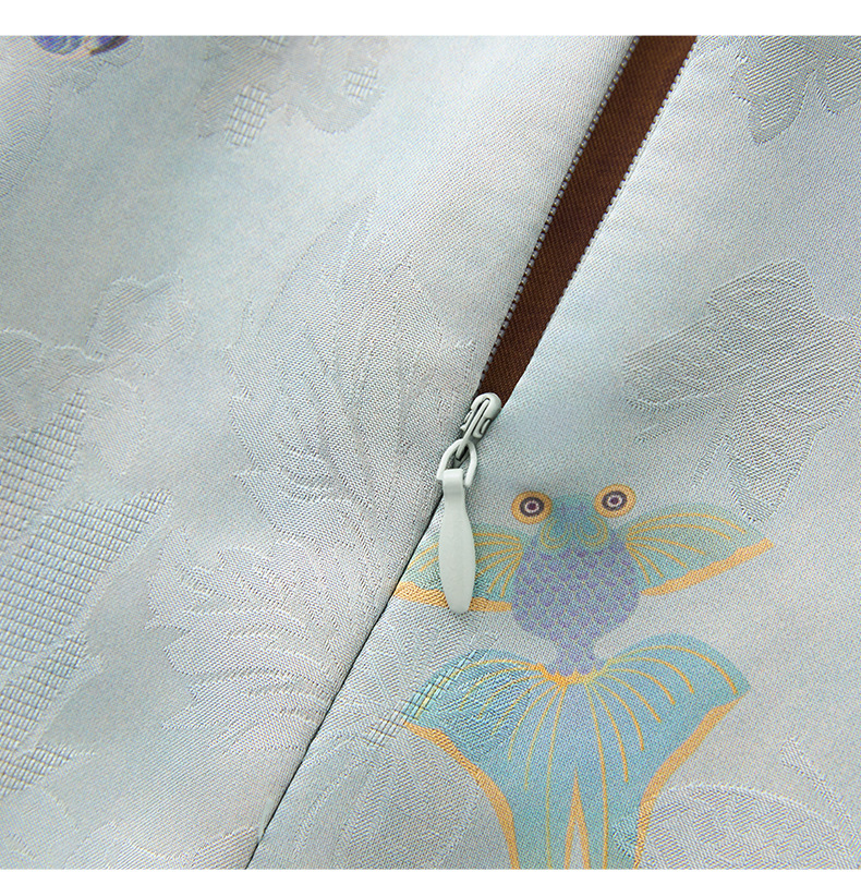 Váy sườn xám cách tân jacquard phong cách Trung Quốc chất liệu sợi mây thơm, dáng suông thắt eo, tay ngắn mùa hè — Màu xanh lam chi tiết 20