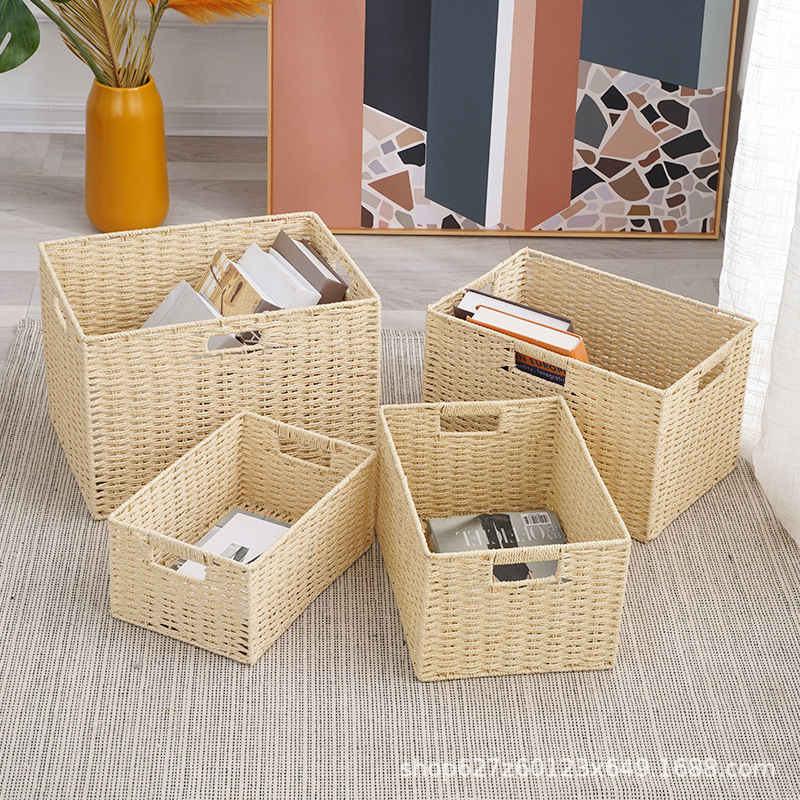 Cestas de almacenamiento de papel tejido hechas a mano cosméticos accesorios control remoto cestas de artículos de escritorio sala de estar cestas de almacenamiento suministro