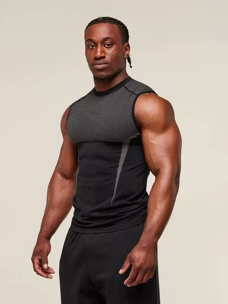 American-style shark fitness tank top for men, seamless jacquard, quick-drying and breathable, sleeveless sports training T-shirt, summer version