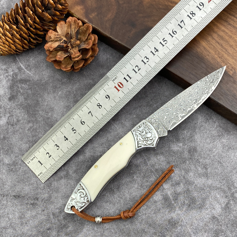 大马士革折叠刀精美压花钢头锋利小刀户外随身锋利小刀  厂家直销