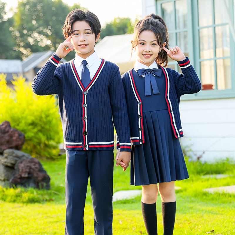 Uniformes escolares para estudiantes de primaria y secundaria, trajes de suéter de punto de estilo británico de otoño e invierno, uniformes de clase para niños y niñas, uniformes de jardín de infantes