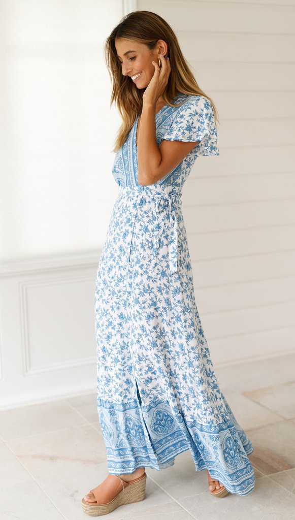 Summer Best-selling Women's Clothing, Wish Hot-selling Bohemian Printed , Short-sleeved Beach Vacation Long_ecoleips.com
