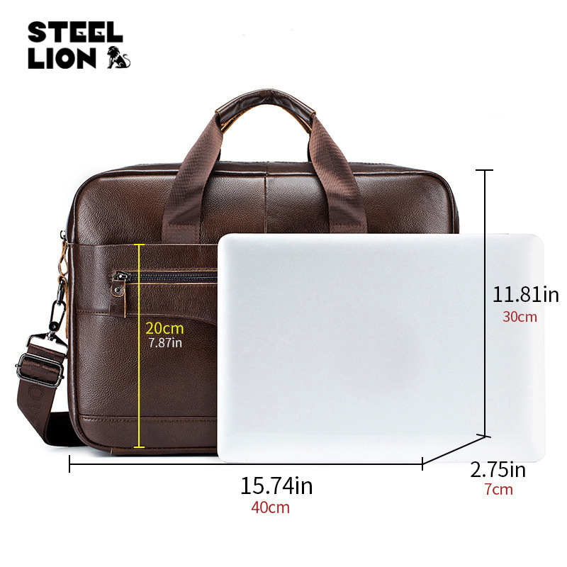 Bolso para computadora de piel de vaca de león viejo maletín de hombre de cuero de gran capacidad Bolso de archivo de piel de vaca de primera capa retro