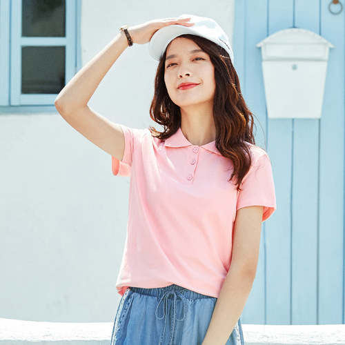 Women's versatile and slimming summer casual pure color polo shirt with a turnover collar